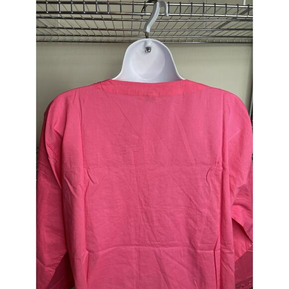 Pink Indian Cotton Embroidered Kurti Tunic‎ Size XXL Flowy Art To Wear Lagenlook - Picture 8 of 12